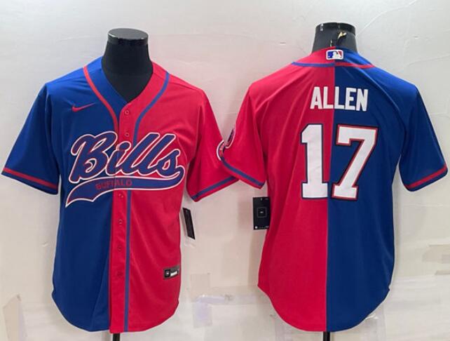 Men's Buffalo Bills ACTIVE PLAYER Custom Royal/Red Split With Patch Cool Base Stitched Baseball Jersey